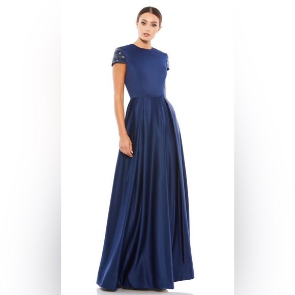 Mac Duggal Beaded Cap Sleeve Gown - Picture 1 of 6